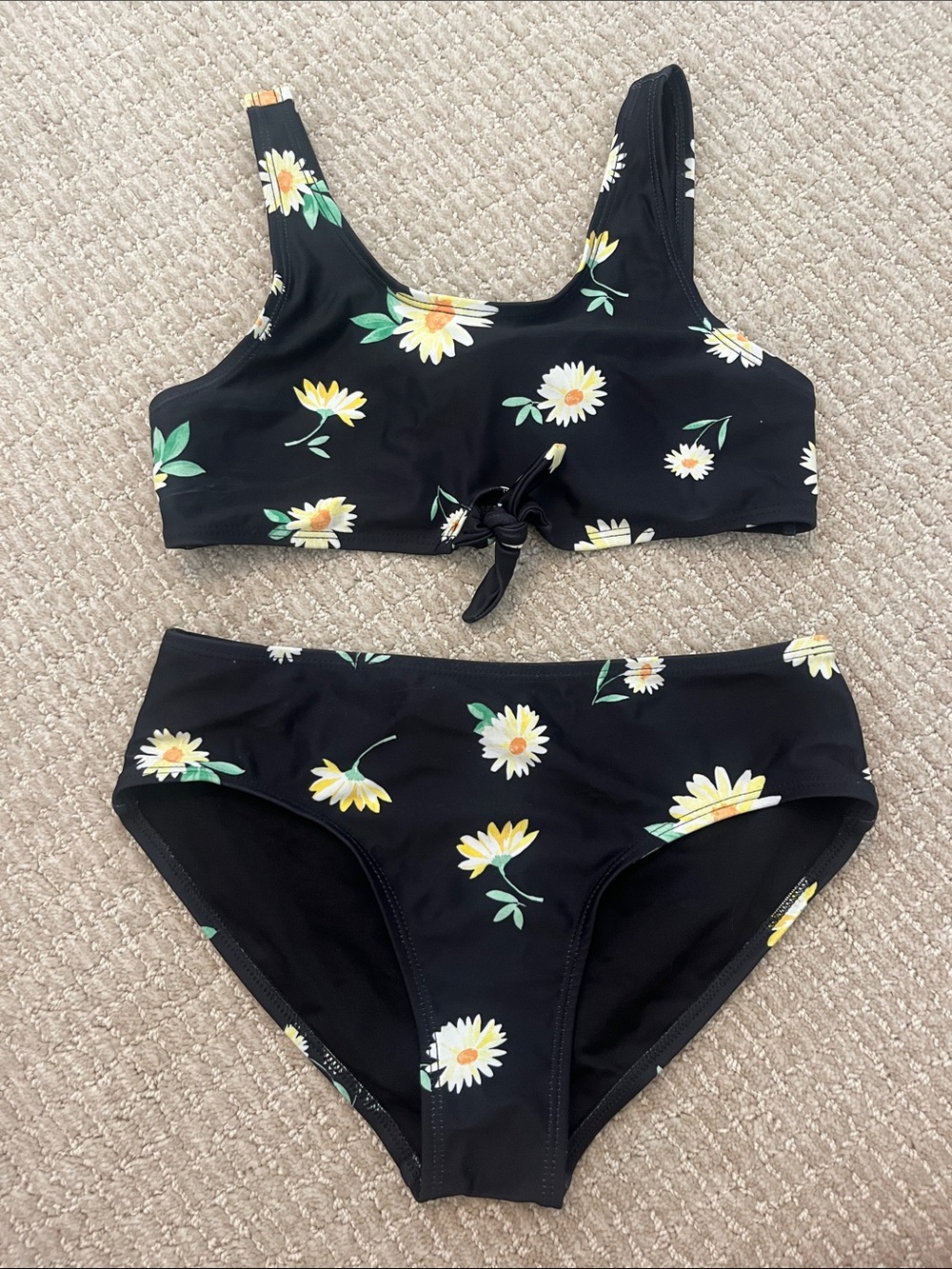 Old Navy Black Daisy Print Two-Piece Swim Set